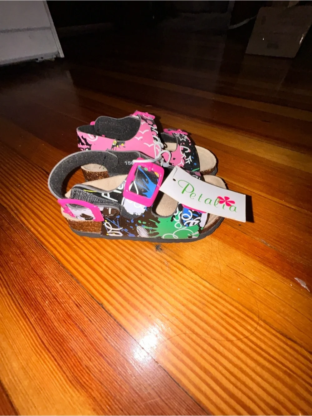 Kids Pink Graphic Double-Buckle Sandals